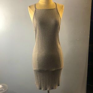 Grey spaghetti straps dress.